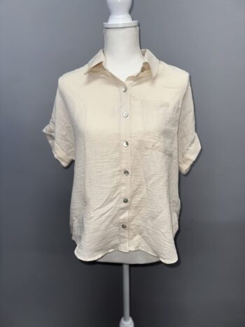 Button front short sleeve blouse