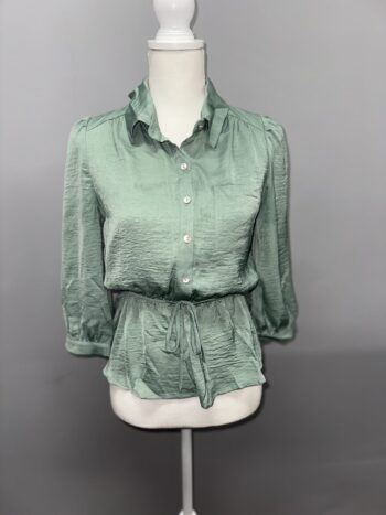 Shirred Waist Long Sleeve Blouse, Mint green