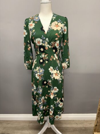 FLORAL PRINT V-NECK JERSEY WRAP DRESS