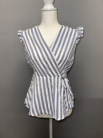 Striped Linen-Blend Wrap Top for Women