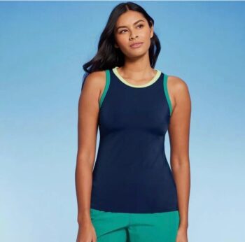 Lands' End Size Large 14-16 Navy Blue High Neck Long Length Tankini Swim Top