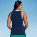 Lands’ End Size Large 14-16 Navy Blue High Neck Long Length Tankini Swim Top L