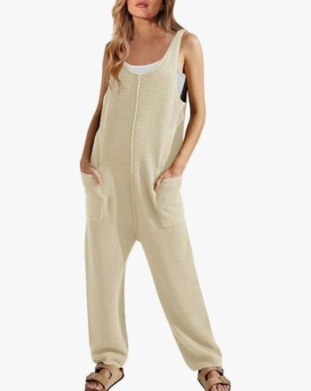 Jumpsuits for Women Casual Sleeveless Jumpsuits with Pocket Waffle Knit Jumpsuit Summer One Piece Dressy Overalls