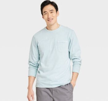 Men's Standard Fit Crewneck Long Sleeve T-Shirt - Goodfellow & Co™️ Light Aqua Bl goodfellow
