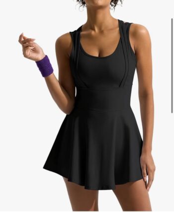 Sexyasasii Tennis Dress with Built in Shorts and Bra U Neck Sleeveless Cross Back Strap Golf Athletic Dresses with Pockets