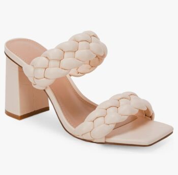 Syktkmx Women's Braided Heeled Sandals Backless Square Open Toe Block Slide Sandal