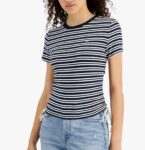Tommy Jeans Striped Side-Ruched Ribbed T-Shirt Sky Captain/Brige