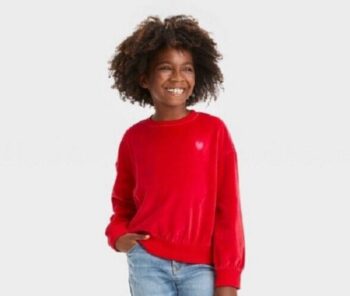 Cat & Jack Girls Embroidered Red Heart Long Sleeve Velour Sweatshirt L (10/12)