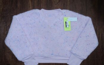NWT All in Motion Girls' XS 4/5 Pink Sherpa Shearling Crewneck Lined Sweatshirt