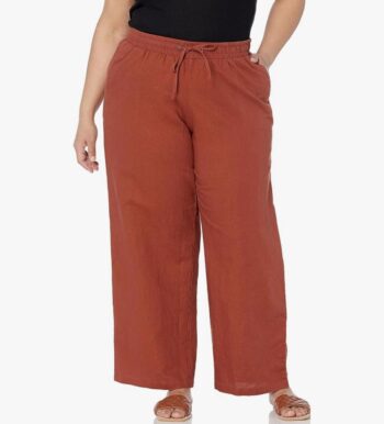 Women's Linen Blend Drawstring Relaxed Fit Wide Leg Pant