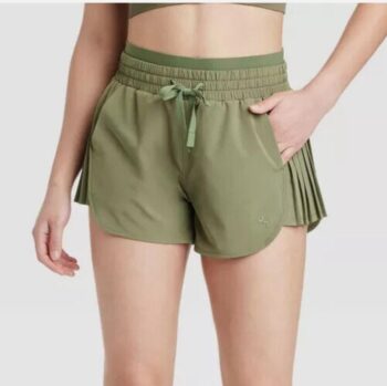 Women's High-Rise Pleated Side Shorts 2.5" Built in Brief JoyLab Olive Green