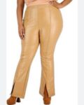 Tinseltown Plus Size Faux Leather Slit Cuff Flare Leg Pants