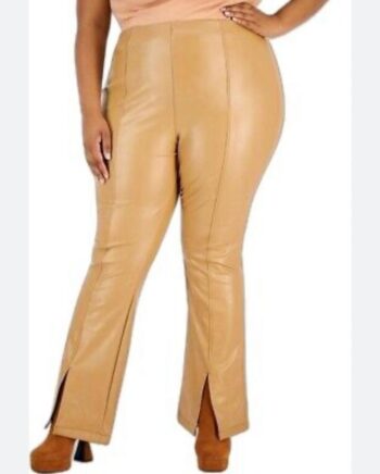 Tinseltown Plus Size Faux Leather Slit Cuff Flare Leg Pants