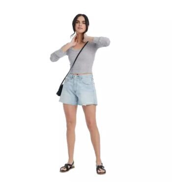 Universal Thread Mid-Rise 90's Baggy Jean Shorts Womens Size 00 /R Raw Hem Blue