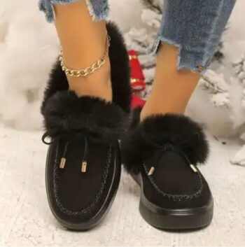 Shop Women's Plush Winter Ankle Boots - Cozy Slip-On Snow Boots with * Fur Trim, Round Toe, Rubber Sole