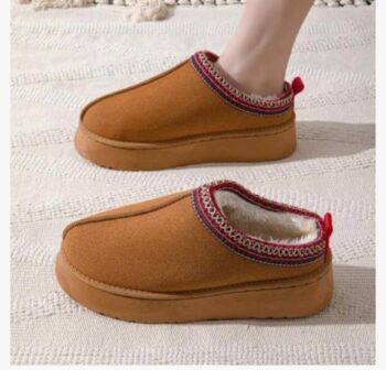 Women's Platform Slippers Faux Fur Plush Lined Slippers Fluffy Short Ankle Boot Winter House Shoes Indoor and Outdoor