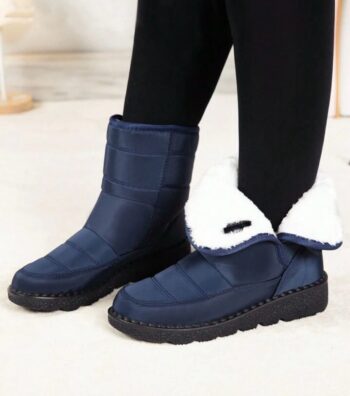 Women's Outdoor Snow Boots With Thick Thermal Lined, Mid-Calf Round Toe Flat Heel, Waterproof & Anti-Skid