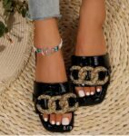 Flat Slides Sandals Women's Knot Sparkly Flat Slides Sandals Open Toe Band Dressy Sandals