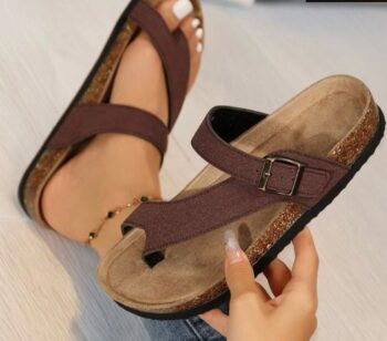 Platform Suede Sandals For Women Soft Cork Footbed Summer Slides With Adjustable Buckle