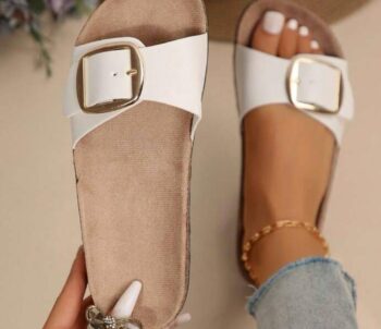 Women's Summer Beach Essentials Stylish And Comfortable Sandals, Big Buckle Sandals,Women's Slide Sandals With Memory Cork Footbeds