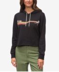 Juniors' Retro Palm Cropped Fleece Pullover Hoodie Caviar