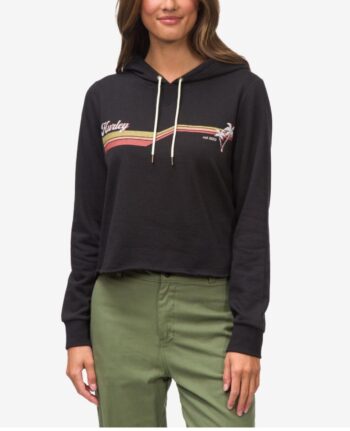 Juniors' Retro Palm Cropped Fleece Pullover Hoodie Caviar