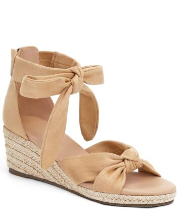 LAICIGO Womens Espadrilles Wedge Sandals Back Zipper Closure Open Toe Platform Ankle Strap Summer Dress Shoes with Bow