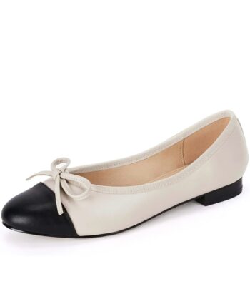 Coutgo Womens Cap Toe Ballet Flats Bow Pointed Toe Slip On Office Work Comfort Dress Party Flat Shoes