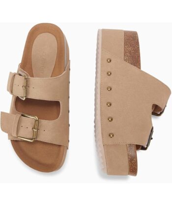 Coutgo Women's Cork Platform Sandals Slip on Mules and Clogs Double Buckle Straps Summer Shoes