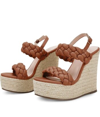 Coutgo Women's Braided Espadrille Platform Wedge Sandals Open Toe Two Strap Ankle Buckle Summer Shoes