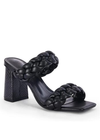 Syktkmx Women's Braided Heeled Sandals Backless Square Open Toe Block Slide Sandals