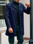 PASLTER Mens Mid Long Trench Coat Slim Fit Winter Pea Coat Single Breasted Business Overcoat