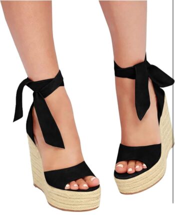 LAICIGO Women's Lace Up Espadrille Wedge Sandals Open Toe Platform Ankle Strap Summer Dress Shoes