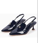 Coutgo Women's Pointed Toe Sandals Slingback Kitten Heel Pumps Slip On Ankle Buckle Dress Shoes