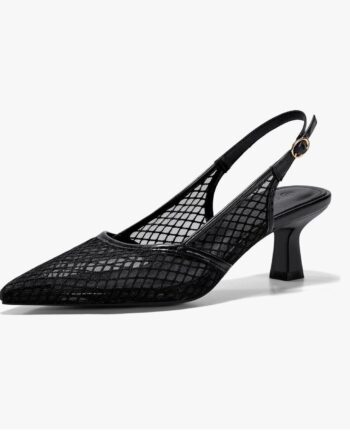 Coutgo Women's Slingback Kitten Low Heels Mesh Pumps Closed Pointed Toe Wedding Work Dress Shoes