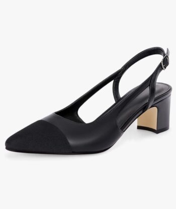 Coutgo Womens Slingback Kitten Heels Low Chunky Heel Splicing Toe Office Wedding Dress Pumps Shoes