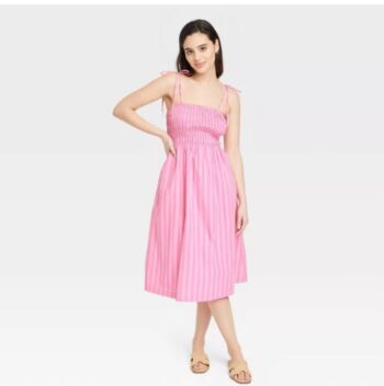 Women's Midi Smoked Sundress - A New Day Pink Striped SWomen's Midi Smoked Sundress - A New Day Pink Striped