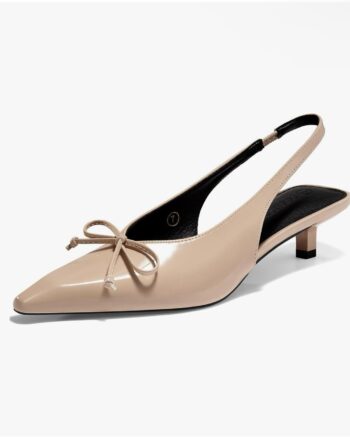 Coutgo Womens Slingback Kitten Low Heels Dress Shoes Closed Pointed Toe Bow Tie Slip on Office Work Pumps