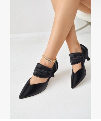 Coutgo Womens Low Kitten Heel Dress Shoes Pointed Toe Slip on Ankle Strap Cutout Elegant Party Wedding Pumps