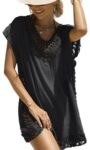 Black beach cover up with knitted details on sides top and bottom