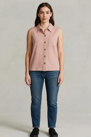 Blush sleeveless collar button up.