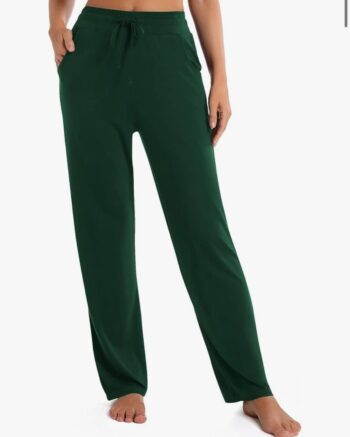 Urban CoCo Women's Straight Leg Long Pants Elastic High Waist Drawstring Casual Trousers with Pockets