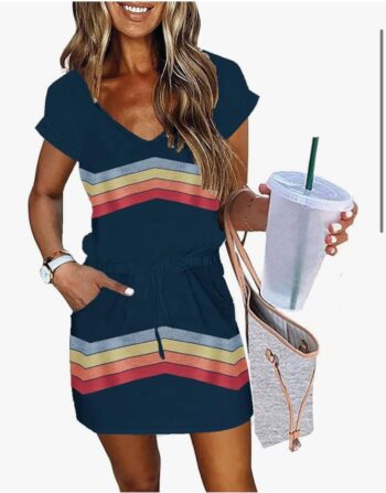 ETCYY NEW Womens Summer Dress Lantern Sleeve Square Neck Tie Front A-Line Double Layer Hem Mini Dresses