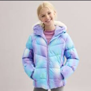 galaxy glitter white fur hoodie rainproof jacket zip up youth