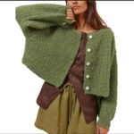 Women green white button oversized knitted cardigan