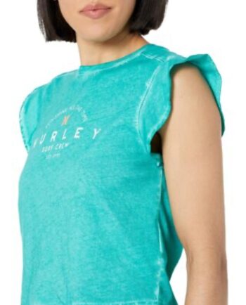 Women’s teal white lettering hurley open sleeve swim flutter tee