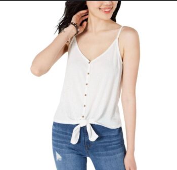 Women’s thin strap tie front white top
