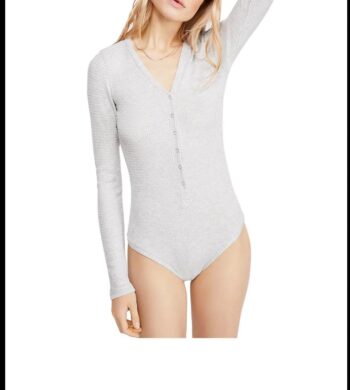 Women’s basic grey solid bodysuit button up