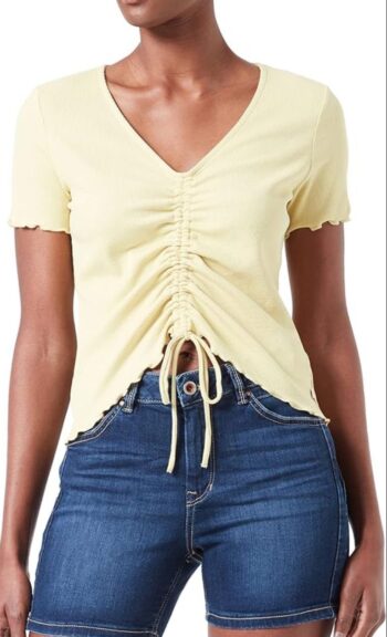 Women’s yellow V neck string top short sleeve