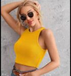 Women’s Brownish Yellow Turtle neck Tank top open sleeve